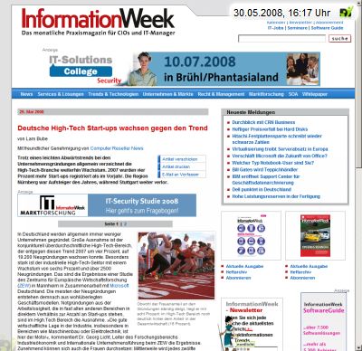 Schreenshot mit dem weblin publisher auf informationweek.de