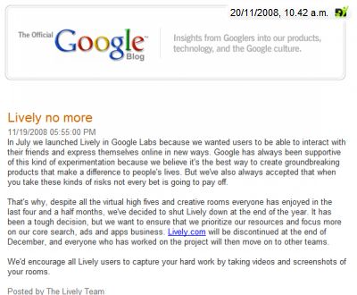 Read the original Google Blog why Lively is shutting down