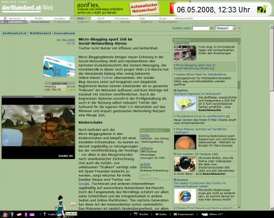 derStandard.at über Micro-Blogging als weblin Publisher Screenshot